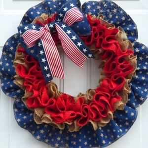 Patriotic Burlap Wreath for Front Door.